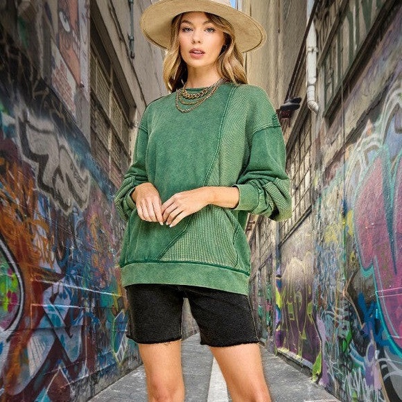 NWT Plus Size 1X/2X Green Mineral Wash Sweatshirt - Picture 3 of 9